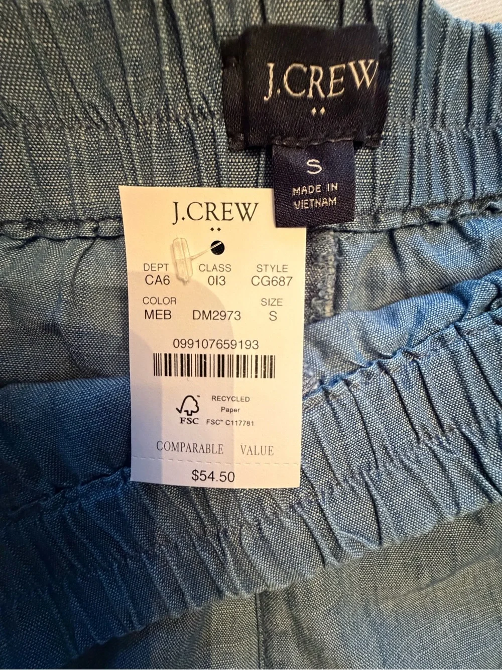 J. Crew 100% Cotton Light Blue Chambray Elastic-Waist Shorts NWT 🌷